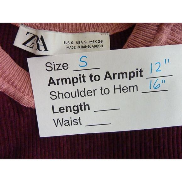 Zara color block knit long sleeve top Burgundy and Pink Size Small - Picture 5 of 5